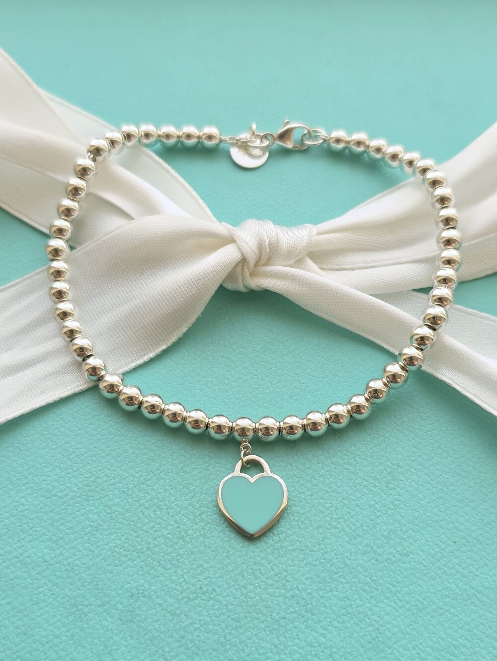 T&Co. Blue Enamel Heart Tag Bead Bracelet